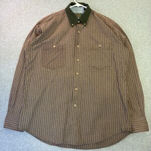 Roper Mens Large Button Up Shirt Brown Striped Western Long Sleeve Cotton